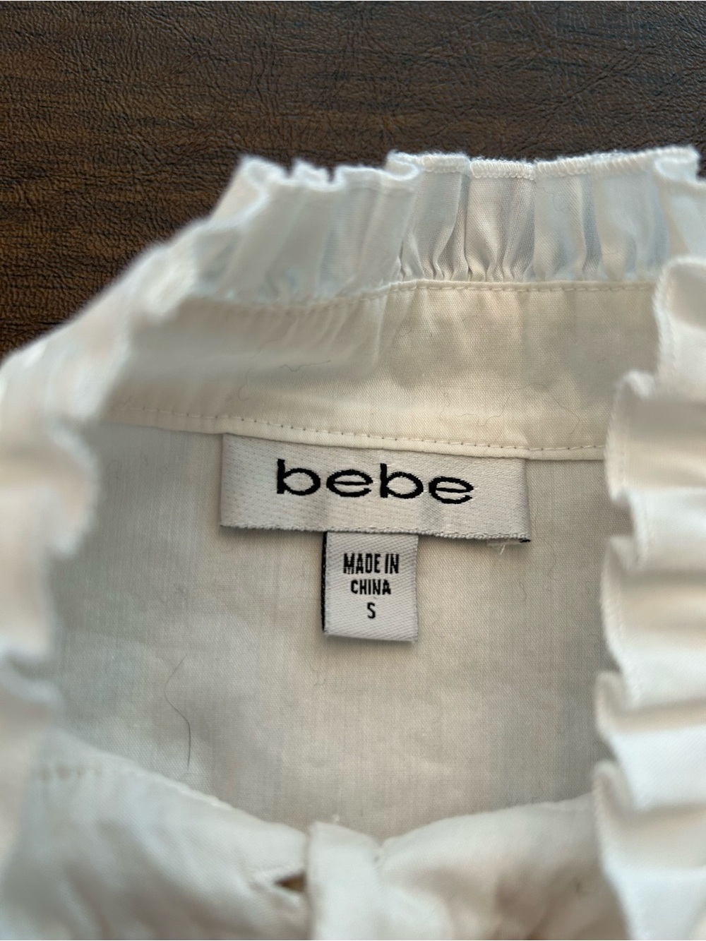 bebe White Ruffled Puff-Sleeve Button Down Shirt - Picture 6 of 9